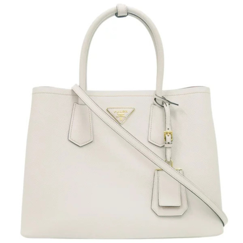 Prada Saffiano Triangle Leather Ivory White Handbag